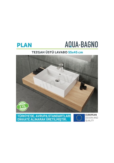 Aqua Bagno Plan Seramik Tezgah Üstü Kare Çanak Lavabo 55 x 45 CM