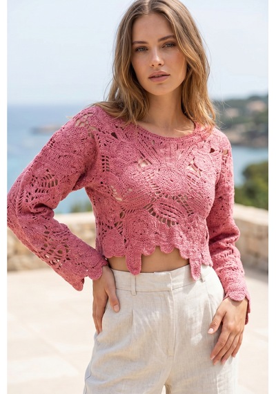 Sayzen Your Shine Dantel Işleme Crop Bluz Sy-shn04 Gül