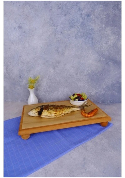 Justwood Risus Top Ayaklı 25x40 Cm Ahşap Dikdörtgen Pasta Sunum Servis Tabağı Kahverengi