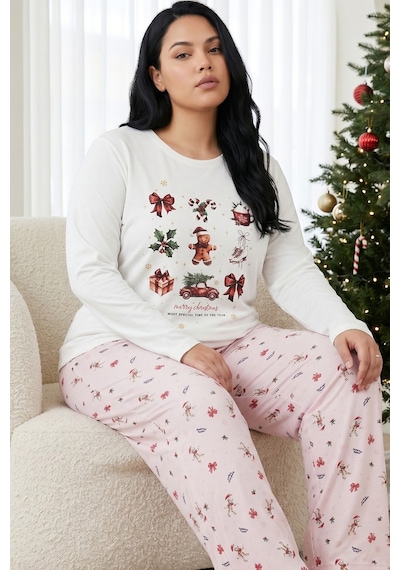 Siyah İnci Pamuklu Likralı Büyük Beden Battal Boy Örme Pijama Takım 26240908 Beyaz Siyah İnci Pamuklu Likralı Büyük Beden Battal Boy Örme Pijama Takım 26240908 Beyaz