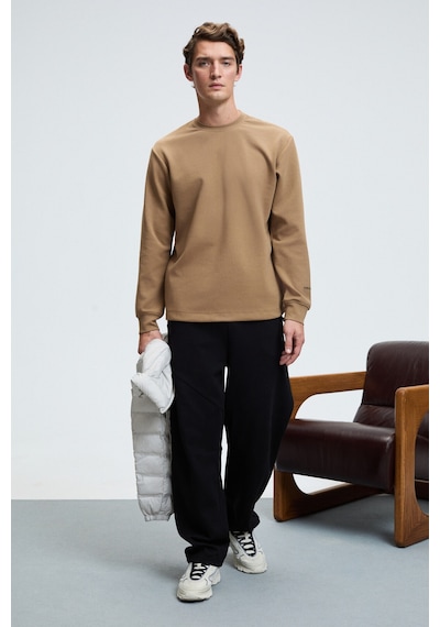 Grimelange EDMUND Erkek Kolu Baskılı Eteği Lastik ve Stoperli Bisiklet Yaka Vizon Sweatshirt