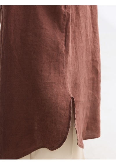 Lcw Everyday Kahverengi Oversize %100 Keten Kadın Gömlek Tunik