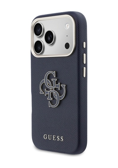Apple Uyumlu iPhone 17 Pro Uyumlu Kılıf Guess Lisanslı 4g Büyük Metal Kamera Çerçeveli Pu Deri Resin Kapak Mavi