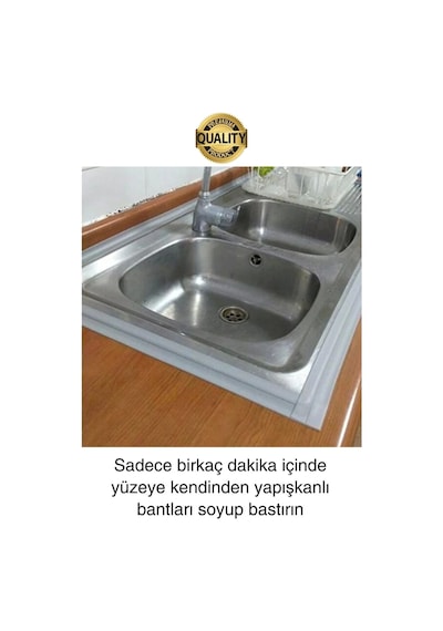 Premium Gri Ocak Tezgah Kenarı Banyo Mutfak Sızdırmaz Bant Su Geçirmez Küfe Dayanıklı 3,2 Mt 2 Adet