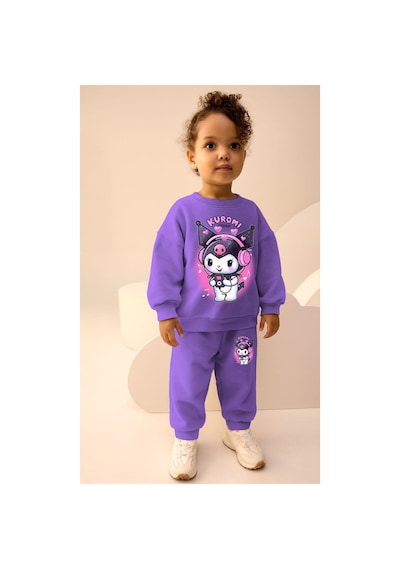 Phokaia Barbosa Animal Baskılı Şardonsuz Sweatshırt Eşortman 2'li Kız Çoçuk Takım Mor