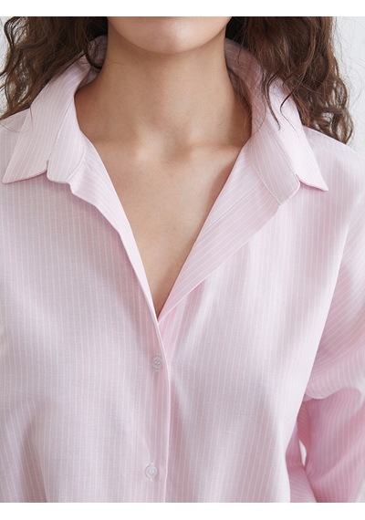 Lcw Vision Pembe Çizgili Oversize Oxford Kadın Gömlek
