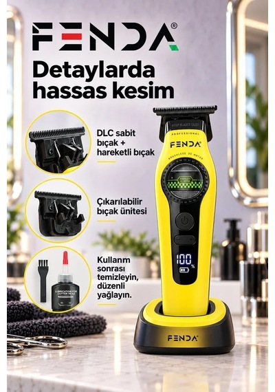 Fenda Profesyonel Saç Kesme, Ense Çizim Ve Sakal Tıraş Makinesi Sarı Fnsacks0015