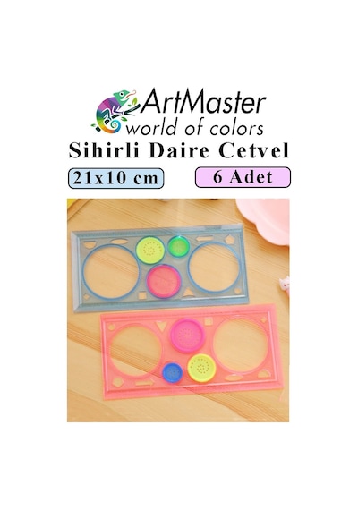 Sihirli Cetvel 6 Adet Plastik Sihirli Daire Cetvel Desen Şablon Çizim Sınıf Okul Karne Hediye Çok Renkli