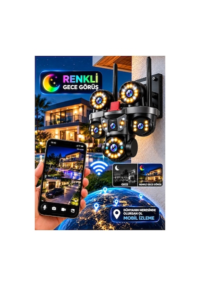 Esvision Es-9003 9mp 3 Kamera Wifi Ptz Sesli Akıllı Takip Zoom Güvenlik Kamera 7/24 Koruma 3+3+3mp
