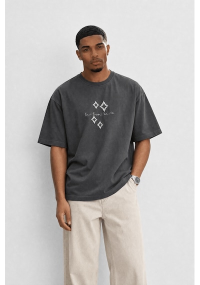 Respire Erkek Ffb Nakış Detaylı Oversize T-shirt Füme