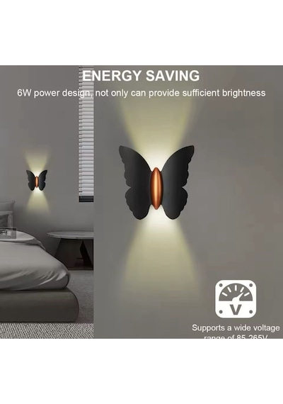 Modern Duvar Power Iç Ve Dış Mekan Aplik Butterfly Led Aplik Siyah Gövde Gün Işığı Kelebek Aplik Siyah