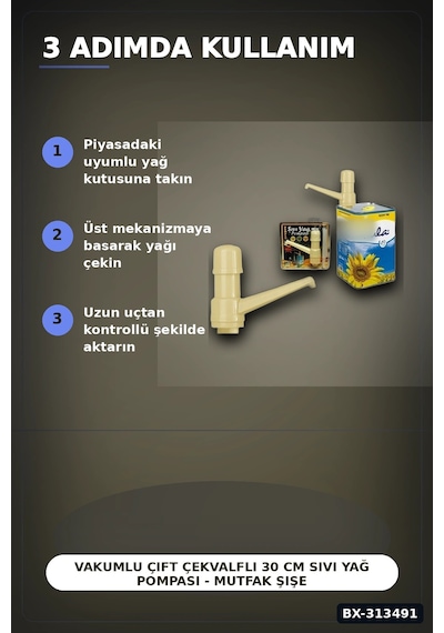 Vakumlu Çift Çekvalfli 30 Cm Sıvı Yağ Pompası - Mutfak Şişe Pompa Aksesuarı Bx-313491 Diğer
