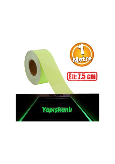 Badem10 Fotolümen Gece Parlayan En 7.5 Cm 1 Mt İkaz Yeşil Reflektörlü Fosforlu Reflektif Düz Şerit Bant