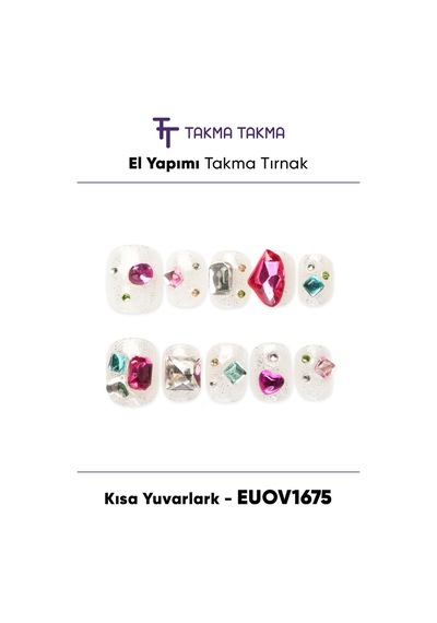 Euov1675 Kısa Yuvarlak 10'lu Tekrar Kullanılabilir El Yapımı Protez Takma Tırnak L