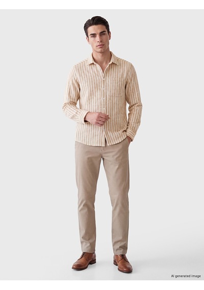 Lcwaıkıkı Classic Bej Regular Fit Çizgili Poplin Erkek Gömlek