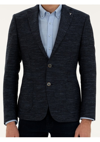 Cacharel Lacivert Slim Fit Yün Keten Karışımlı Ceket