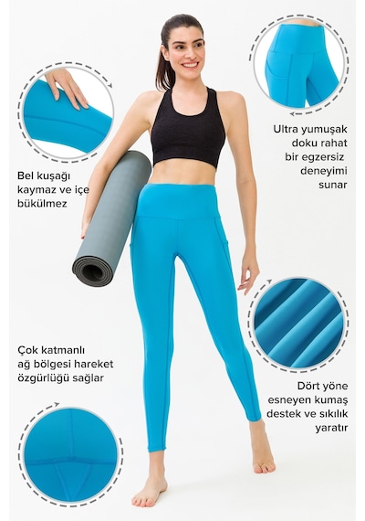 Los Ojos Kadın Turkuaz Yüksek Belli Çift Cepli Tayt Turkuaz Turkuaz