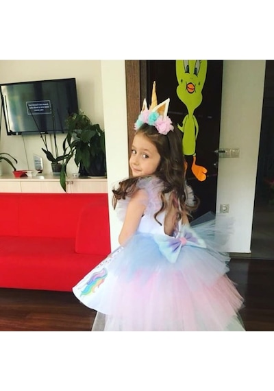 Unicorn Baskılı My Little Pony Kız Çocuk Doğum Günü Elbise&Kostüm Unicorn Baskılı My Little Pony Kız Çocuk Doğum Günü Elbise&Kostüm