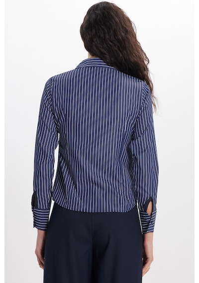 Tudors Kadın Slim Fit Dar Kesim Uzun Kollu Çizgili Lacivert Gömlek-50322