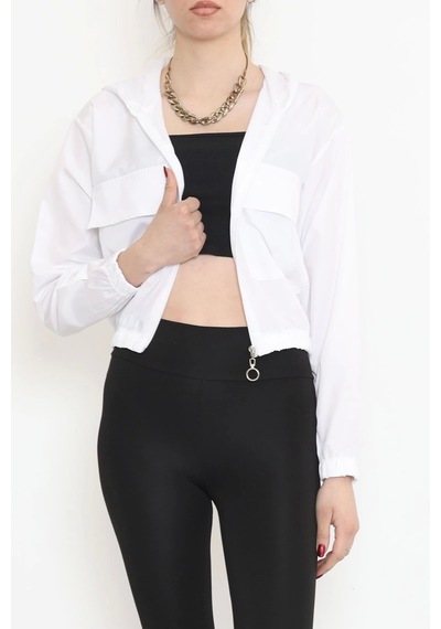 Çift Cepli Crop Yağmurluk Beyaz - 17743.1247. Beyaz