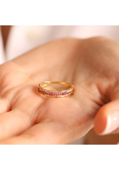 14 Ayar Altın Sarmaşık Ruby Yüzük T11008 Renkli
