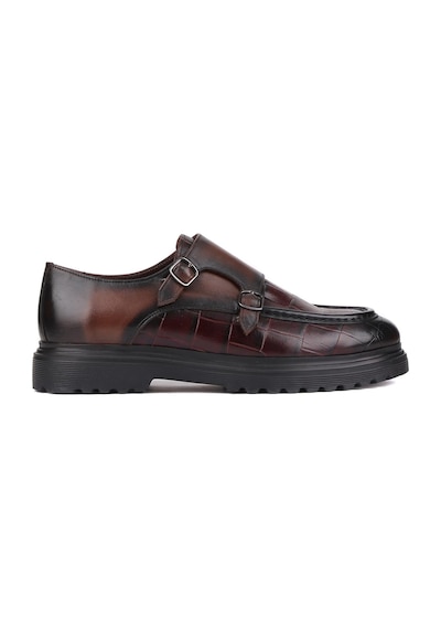Shoetyle - Bordo Croco Deri Tokalı Erkek Klasik Ayakkabı 250-1616-761-bordo Bordo