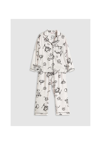 Lcw Dream Bej Gömlek Yaka Baskılı Kadın Pijama Takımı