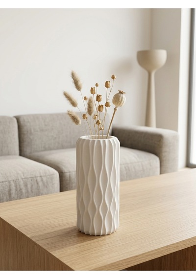 Kaveld Nysa Dekoratif Vazo El Yapımı Modern Minimalist Silindirik Vazo Mermer Tozu Ve Çimento Kompozit Ev Dekoru Beyaz