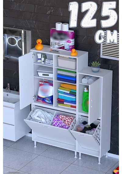 Lide 125 Cm Genişlikte Fonksiyonel Banyo Dolabı Mutfak Ve Kiler Dolabı Beyaz 75+50 X160x32,5 Cm Lide 125 Cm Genişlikte Fonksiyonel Banyo Dolabı Mutfak Ve Kiler Dolabı Beyaz 75+50 X160x32,5 Cm