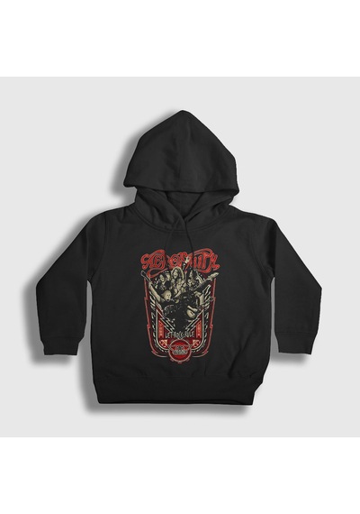 Presmono Unisex Çocuk Let Rock Rule Aerosmith Kapüşonlu Sweatshirt Siyah