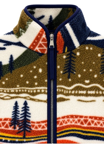 Vadon 1061 Kadın İskandinav Etnik Desenli Yandan Cepli Fermuarlı Polar Sweatshirt Lacivert