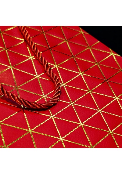 Kırmızı Geometrik Desenli Büyük Boy Karton Hediye Çantası