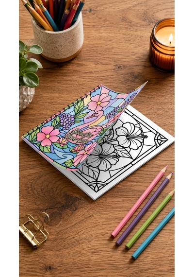 Stained Glass Vitray Flower Garden 20x20 Cm Büyük Boyama Kitabı, Çocuklar Ve Yetişkinler İçin