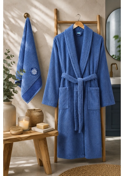 Havlulu Bornoz 2'li Set Bornoz + 50 X 85 Cm Baş Havlusu, Pamuklu, Cepli, Spa Ve Otel Konforu Lacivert Havlulu Bornoz 2'li Set Bornoz + 50 X 85 Cm Baş Havlusu, Pamuklu, Cepli, Spa Ve Otel Konforu Lacivert