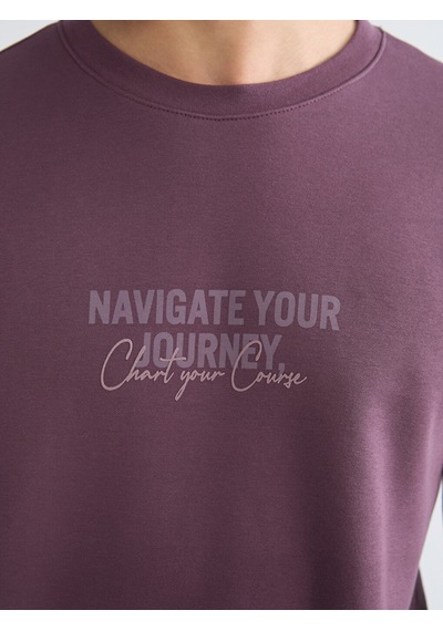 Lcwaıkıkı Classic Mürdüm Bisiklet Yaka Baskılı Erkek Sweatshirt