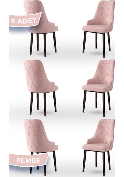 Canisa Trex Serisi 1.sınıf Babyface Kumaş Kahve Metal Ayak 6 Adet Pembe Sandalye Sandalye Pembe Ayaklar Kahve