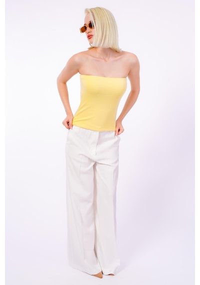 Seeh Sarı Straplez Basic Kadın Bluz Sh247 Standart
