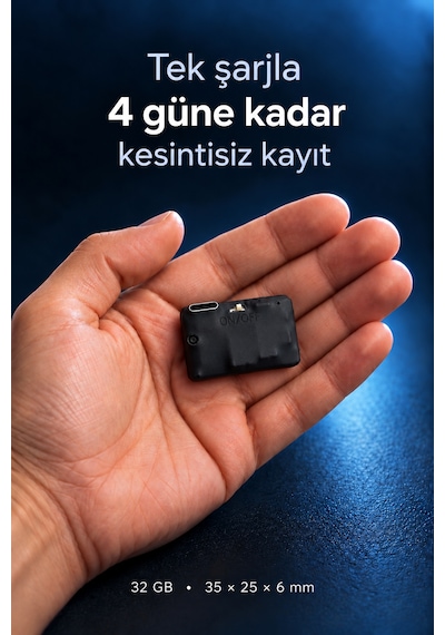 32 Gb Mini Ses Kayıt Cihazı 4 Güne Kadar Kesintisiz Kayıt, Sese Duyarlı, Kulaklık Ve Type-c Otg