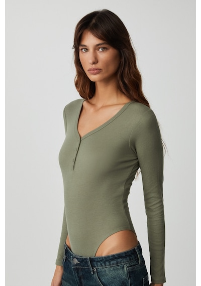 Grımelange Grımelange Kalanı Kadın Uzun Kollu V Yaka Patlı Düğmeli Mint Yeşil Body Mint Yeşil