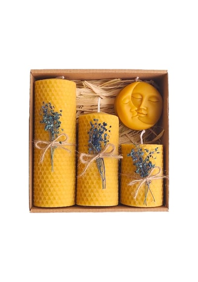 Doğal Petek Mum Ay Ve Güneş Seti Bal Mumu Mum Hediyelik Beeswax Candle Çok Renkli