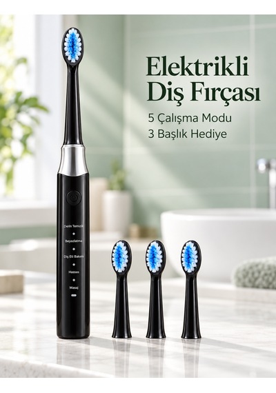 Günlük Ağız Bakımı İçin Şarj Edilebilir 5 Modlu Siyah Elektrikli Diş Fırçası Diğer