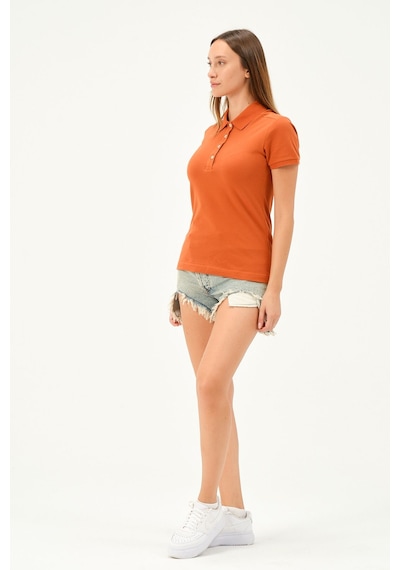 Msw Kadın Kısa Kollu Regular Fit Polo Yaka T-shirt Koyu Oranj
