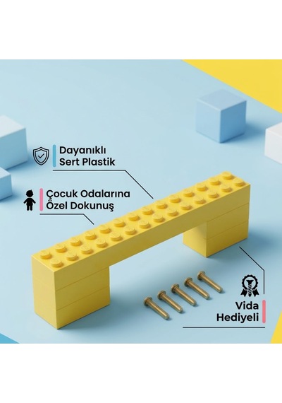 Blok Figürlü Dolap Ve Çekmece Kulpu Çocuk Ve Genç Odası Mobilya Kulpu Tekli 96 Mm Sarı