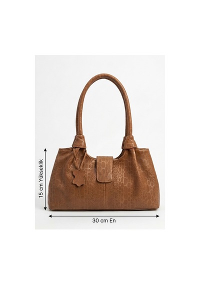 Levano Leather Kadın Taba Hakiki Dana Derisi Premium Omuz Çantası - Desenli Şık Ve Günlük Deri Çanta taba