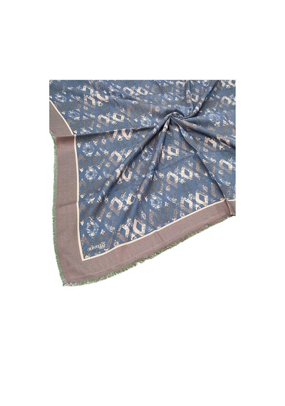 Mim Eşarp Ebruli Kışlık Desenli Eşarp 95x95 Cm İndigo - Vizon