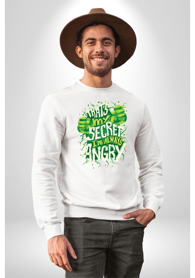 Bu Benim Sırrım Her Zaman Kızgınım Unisex Beyaz Sweatshirt Beyaz
