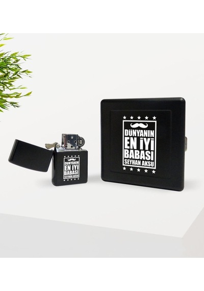 Bk Gift Kişiye Özel Dünyanın En İyi Babası Tasarımlı Siyah Metal Sigara Tabakası Ve Benzinli Çakmak Seti-1