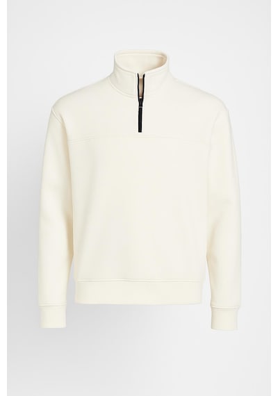 Classics Men Unisex Relax Fit Rahat Kesim Pamuklu Yarım Fermuarlı Dik Yaka Sweatshirt Ekru Ekru