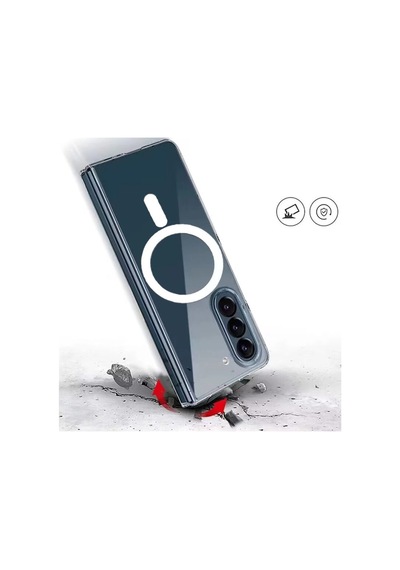 Samsung Galaxy Uyumlu Z Fold 5 Kılıf Magneticsafe Şeffaf Silikon - Şeffaf Çr