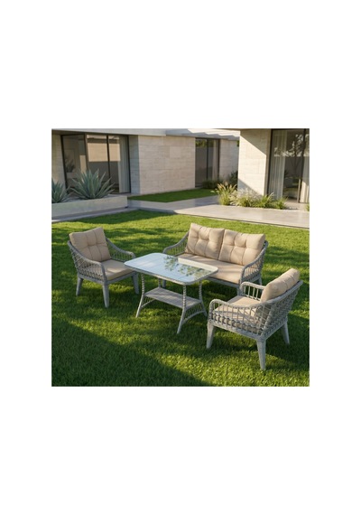 Kaş Alüminyum 2+1+1+sehpa Bahçe Balkon Mobilyası,gri Rattan/bej Kumaş Kaş Alüminyum 2+1+1+sehpa Bahçe Balkon Mobilyası,gri Rattan/bej Kumaş